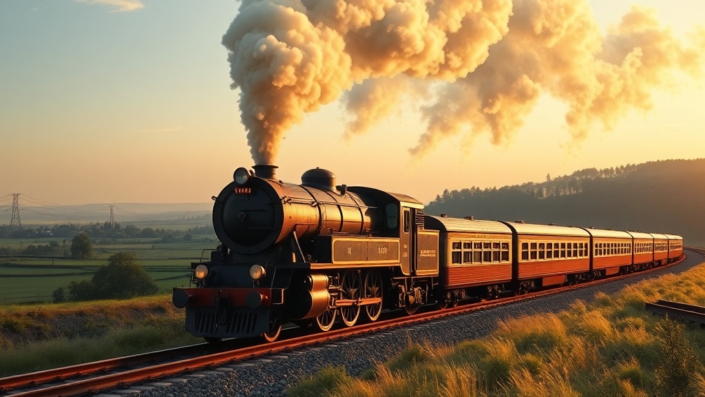 Vintage steam heritage locomotive pulling excursion cars